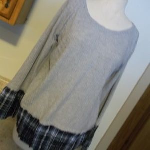 NWT STYLE & CO FEMME FUSION LC PLAID SZ M L/S TOP